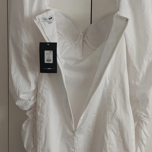 Fashion Nova Must Have Puff Sleeve Mini Dress Size Medium White NWT - Picture 11 of 16